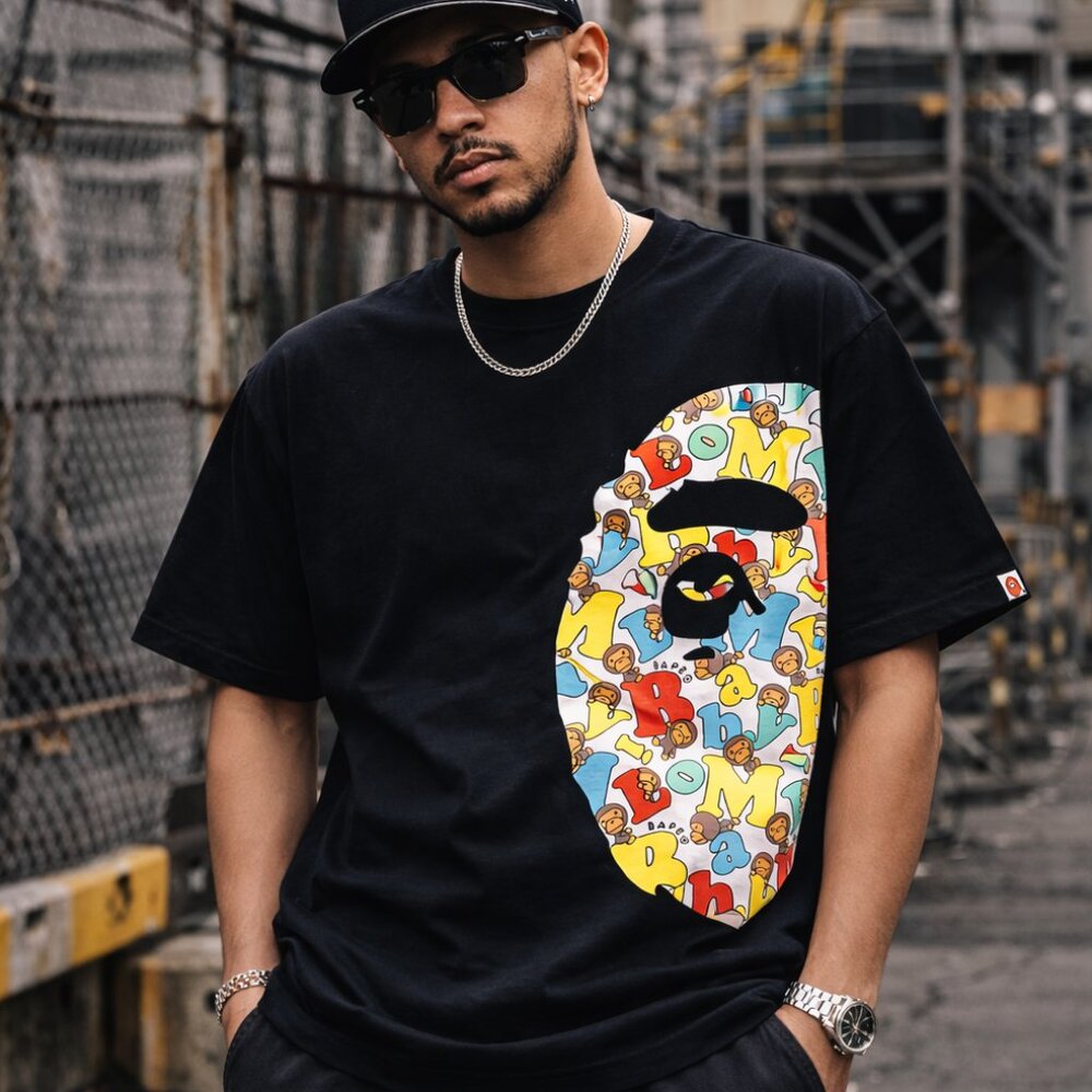 Bape T Shirt Baby Milo Alphabet Side Ape Head - NEW